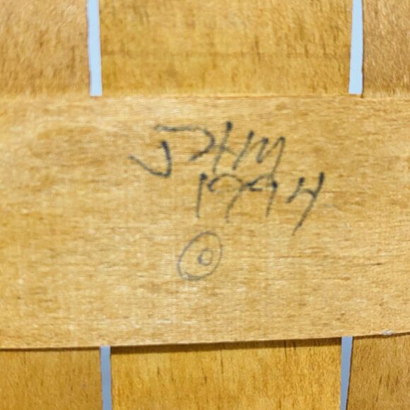 1992 Henn Basket Welcome to the World Pink Blue Bands Woven Signed Handles FLAW - Picture 2 of 11